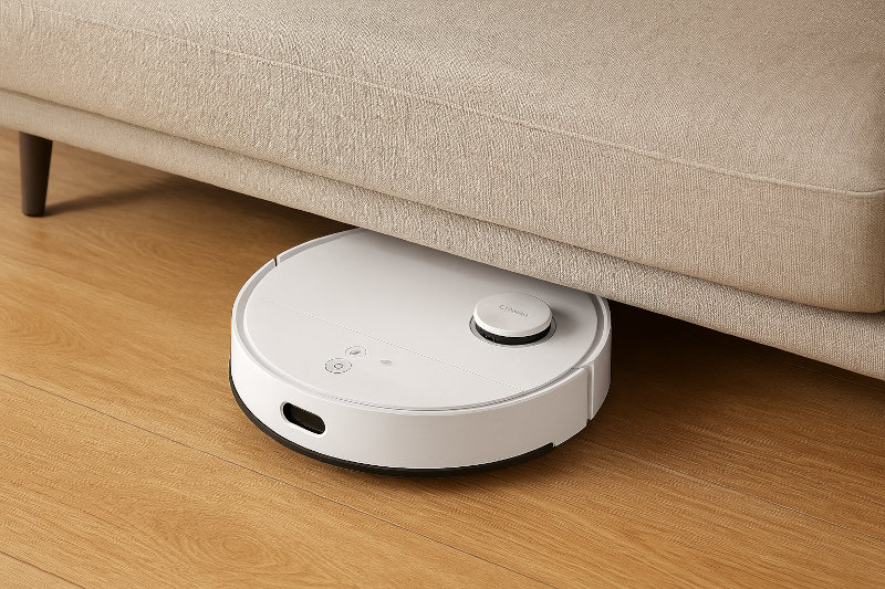 Tunna robotdammsugare som går in under soffan