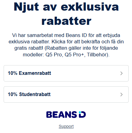 skärmdump visar studentrabatten som Roborock ger online